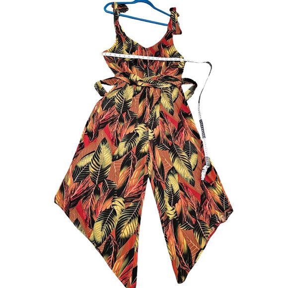 Tropical Leaf Print Sleeveless Jumpsuit With Asymmetrical Hem & Adjustable Strap - Picture 6 of 9